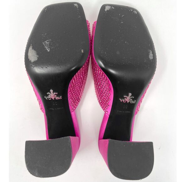 Prada Pink Crystal Embellished Satin Mules Sandals Size 38 - Picture 8 of 10